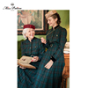 MP英伦复古原创设计戴安娜皇室苏格兰格子立领气质长款连衣裙