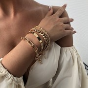 b1136夸张合金粗链条多层手链，女欧美时尚，金色手镯手环