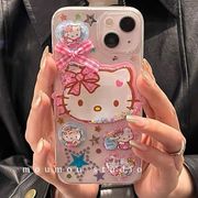 可爱蝴蝶结流沙星星Kitty猫适用苹果15 14 13pro手机壳iPhone11立体12mini软壳xsmax卡通8p滴胶SE3保护套少女