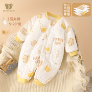 新生婴儿衣服秋冬季连体衣夹，棉保暖棉衣宝宝，加厚哈衣套装纯棉秋装