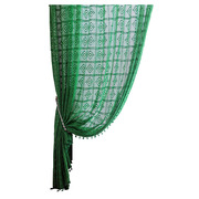 速发窗帘成品透光复古镂空绿色，钩针纯棉线美式乡村布艺落地窗纱飘