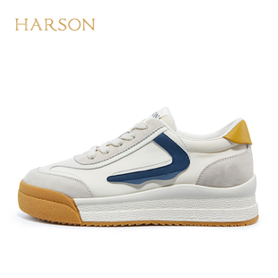 哈森商场同款平跟圆头板鞋，休闲撞色深口四季女休闲鞋hc221941