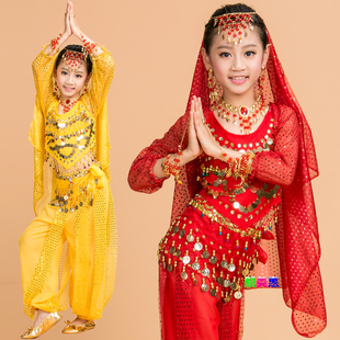 元旦儿童印度舞演出服肚皮舞，女童新疆民族舞蹈服装幼儿园秋冬长袖