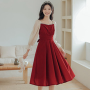 红色敬酒服新娘高级感连衣裙女秋季2023订婚礼服裙子平时可穿