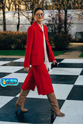 2019年春秋欧美明星街拍红色羊毛西服外套阔腿时尚气质套装女