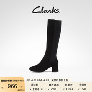 Clarks其乐女鞋冬季瘦瘦靴潮流长筒拼接高跟简约靴子女