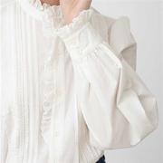 法式泡泡袖白色衬衫女春季花边立领设计感小众风琴褶气质上衣