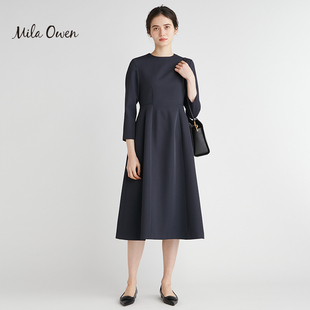 Mila Owen 秋季款优雅气质收腰显瘦七分袖连衣裙女士通勤中长裙