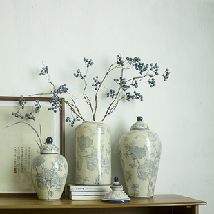 景德镇陶瓷瓶新中式青花瓷花瓶，客厅电视柜水培，插花复古装饰罐摆件