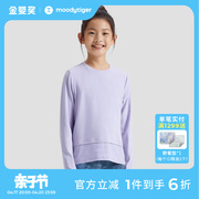 moodytiger儿童t恤女童上衣春秋，款大童圆领拼接宽松运动长袖t恤