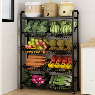 厨房菜篮子置物架水果，蔬菜储物筐落地移动多层多功能家用收纳架子