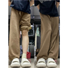 美式复古棕色直筒运动长裤女高腰束脚高街设计感休闲垂感阔腿卫裤