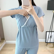 摩登孕妈莫代尔哺乳睡衣夏季薄款带胸垫月子服产后喂奶短袖套装女