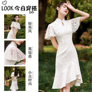 新中式旗袍晚礼服伴娘订婚连衣裙女平时可穿领证登记轻婚纱小白裙