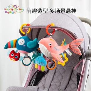 新生儿床铃床挂音乐拉铃0-1岁婴儿推车挂件，毛绒宝宝车载安抚玩具