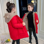 女童加绒棉衣冬装2024年洋气羽绒棉袄中长款外套冬季儿童棉服