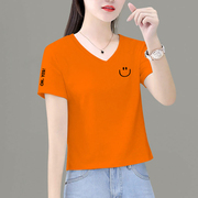 韩国桔色短袖t恤女夏2024显瘦气质，漂亮修身优雅冰丝减龄上衣