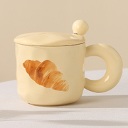 陶瓷杯子带盖带勺子奶fufu马克杯，高颜值女生水杯办公室咖啡早餐杯