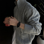 MRDONG韩国男装高档羊毛混纺可翻立领立体麻花纹针织开衫外套