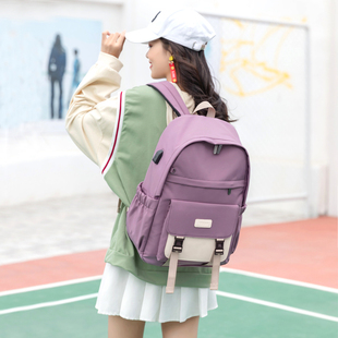 书包中学生高中生女，拼色双肩包大学生简约轻便大容量，撞色背包