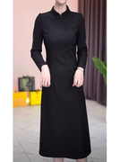 气质高端黑色连衣裙2024春季中国风立领洋气优雅阔太太旗袍裙