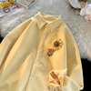 柠檬黄oversize衬衫女长袖，大码胖潮工装外套