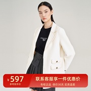 雪歌白色呢大衣女短款2023秋款羊毛，外套上衣xi310004a651