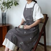 日式刺绣防水围裙无袖背带式纯棉家务家用厨房烘焙做饭工作服男女