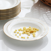 陶瓷盘子家用深盘8英寸汤盘创意，金边盘子菜碟，景德镇骨瓷盘子菜盘