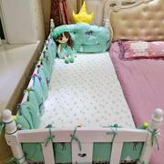 欧式婴儿床白色实木拼接床加宽床大人男孩女孩儿童床带护栏延边床