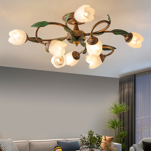 美式吸顶灯法式田园复古客厅灯现代简约创意花朵led卧室餐厅灯具