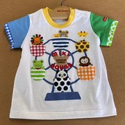 夏潮牌童装MIKI摩天轮图案儿童短袖T恤 纯棉拼色立体