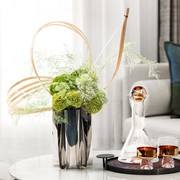 现代时尚轻奢客厅不锈钢花瓶花器桌面装饰品摆件样房餐桌仿真花艺