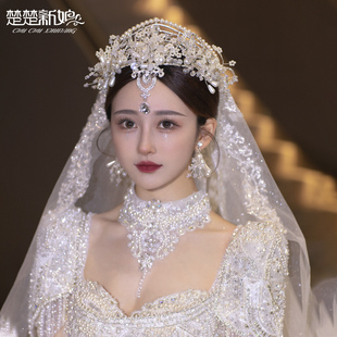2022韩式新娘结婚头饰气质手工水晶耳环婚纱礼服公主王冠额饰