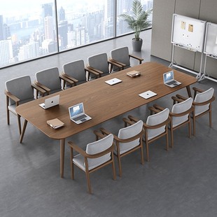 简易实木会议桌长方形工作台商用大板木桌子长条桌简约现代办公桌