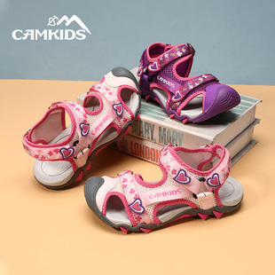 camkids小骆驼女童包头凉鞋2024夏季儿童中童大童框子沙滩鞋