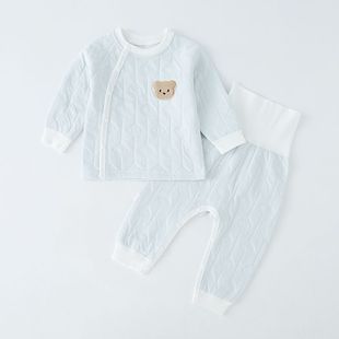 宝宝夹棉套装秋冬季婴幼儿保暖衣外穿分体儿童，家居服加厚衣服纯棉