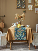 欧式复古桌旗美式花鸟高档亚麻餐桌布桌旗电视柜茶几长条盖巾