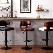 吧台椅实木欧式现代简约复古靠背升降旋转高脚凳前台收银酒吧椅子