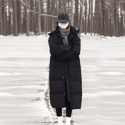黑色长款羽绒棉服女款学生艺考冬季2023过膝加厚棉袄棉衣外套