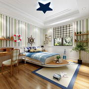 中地海英伦蓝色彩色竖条纹，墙纸现代简约客厅卧室背景墙儿童纯壁纸