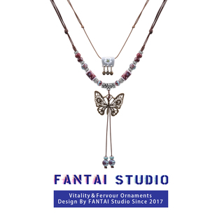 fantai藏式串珠蝴蝶陶瓷项链，轻奢小众新中式，复古民族风配饰女毛衣