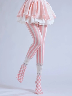 洛丽塔甜美粉色条纹印花天鹅绒打底裤袜cosplay魔法少女动漫女袜