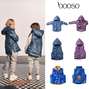 波兰 booso 23aw 儿童防风软壳保暖中长款棉服连帽羊羔绒马甲