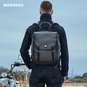 hanmiis头层牛皮双肩，包做旧复古短途出游真皮包，男大容量背包