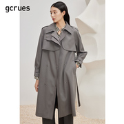 gcrues灰色风衣女中长款2024春装季简约法式赫本风高级感外套