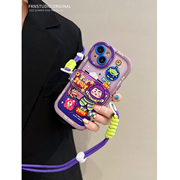渐变紫色卡通斜挎苹果14promax适用iphone14手机壳15p背夹13手机，壳全包14pro挂绳12闺蜜11男女13pro软套