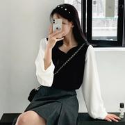 韩国特大码女装胖mm冬装罗纹拼接时尚长袖T恤1231