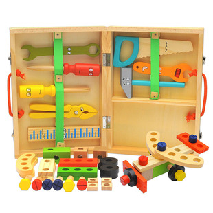 木质百变螺母拼插类手提工具箱男孩子拆装组合益智过家家维修玩具