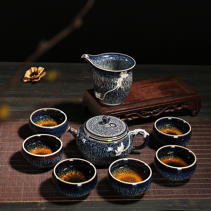 undefined1 De Zhen Silver ornament Tea Set a complete set Simplicity Tianmu ceramics teapot teacup Make tea 10undefinedin the Tableware , Tea set , Kung Fu Tea category - from Buy2taobao.com to provide professional Taobao agent buy service